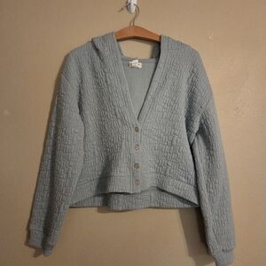 WORLD MARKET | COST PLUS Sage Green Quilted Cropped Buttoned Hoodie Coat SZ S